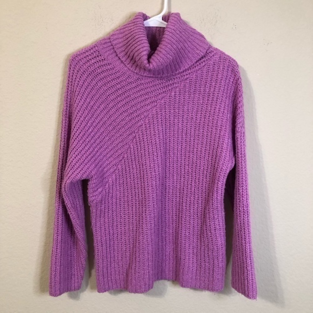 Chelsea28 Sweater Purple Turtleneck Cowl Neck Pullover Knit Classic Trendy